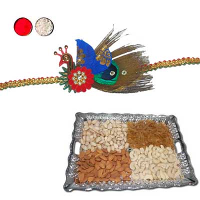 "Designer Fancy Rakhi - FR-8520 A- (Single Rakhi)Dryfruit Thali-RD600 - Click here to View more details about this Product